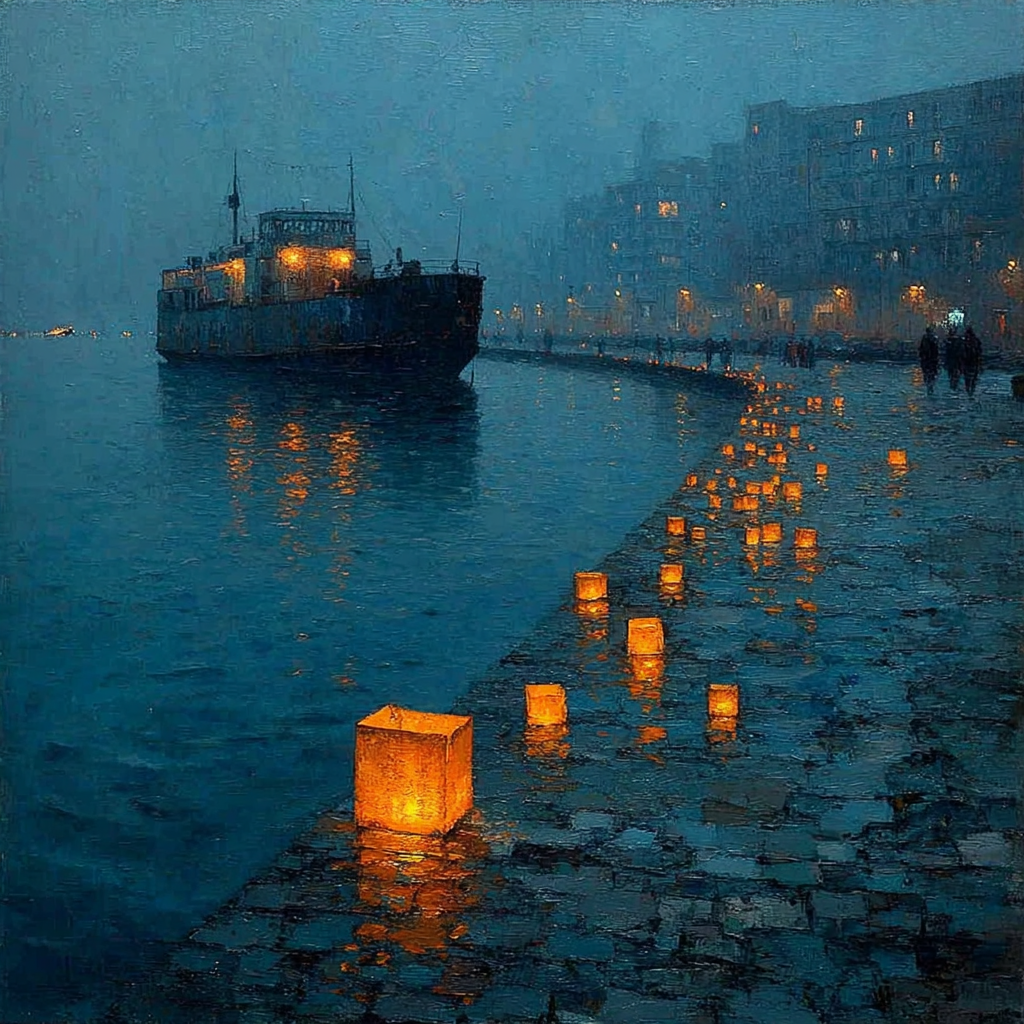Lanterns on Dark Water